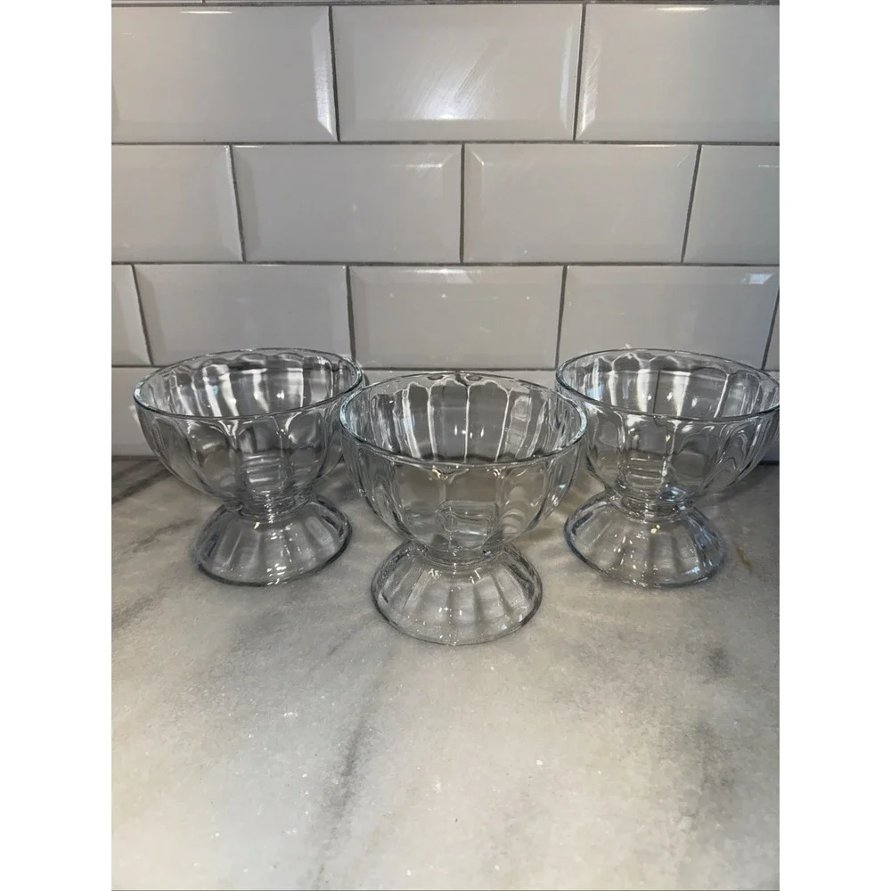 Libbey Glass Dessert‎ Bowls Fruit Ice Cream Pedestal Bowls Set Of 3 VTG GW008